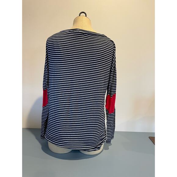 Francesca's Collection Miami women’s striped tee heart elbow patches size M - Picture 5 of 9